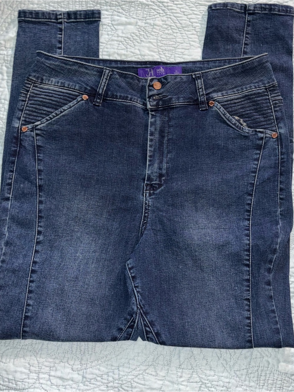 New York & Company Dark Indigo Stretch Jeggings with Ribbed Front Detail